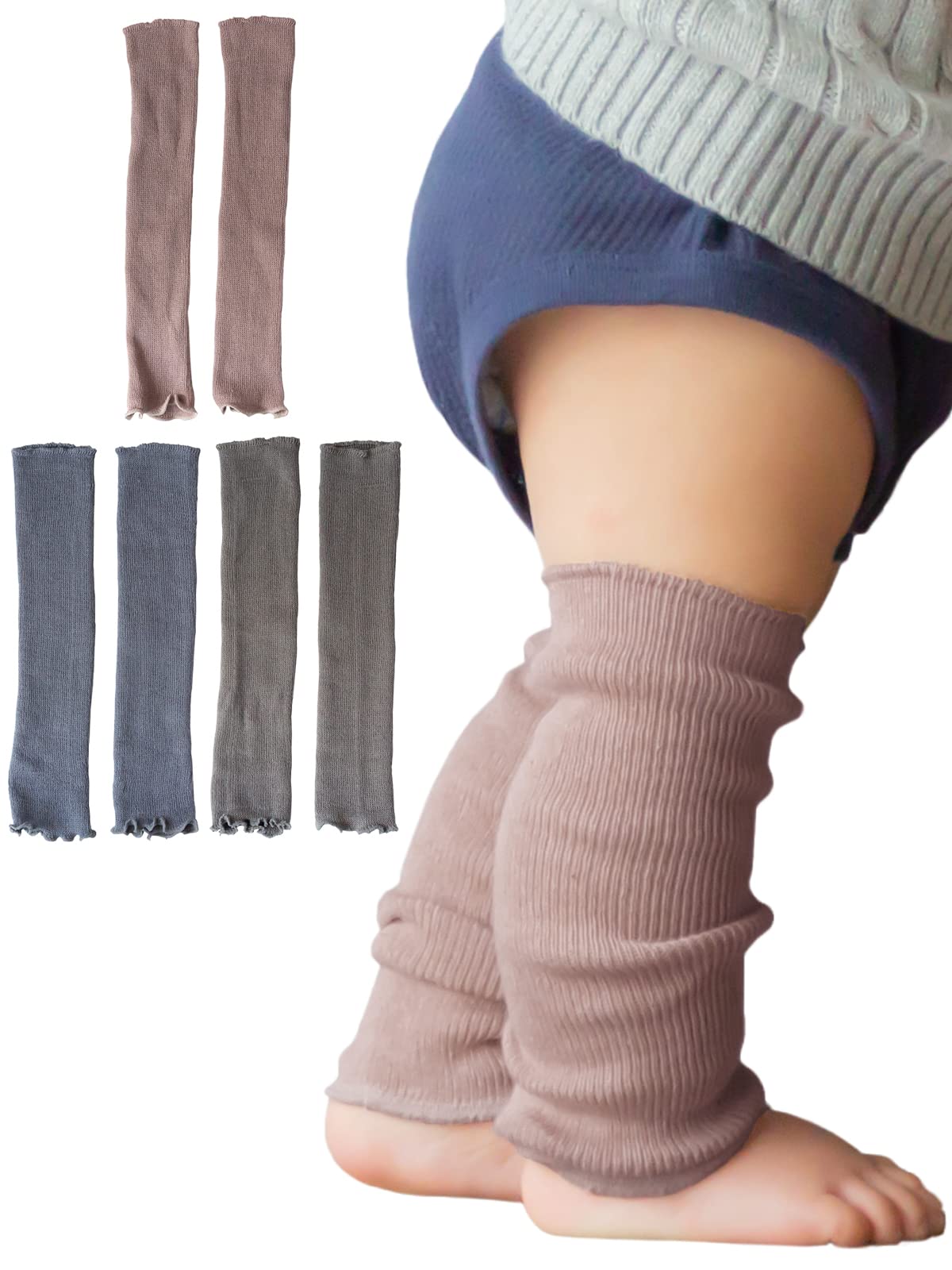 

SOWAN Baby Leg Organic Cotton Ribbed Made in Japan for Girls and Boys Charcoal 3-Pair Warmers, Knit, (Dusty Pink, Gray, Olive)