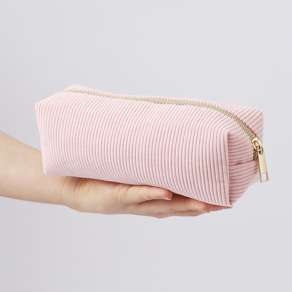 1 PC Solid Color Striped Corduroy Pencil Case Portable Large Capacity Desktop Stationery Storage Student Back-to-School Gift