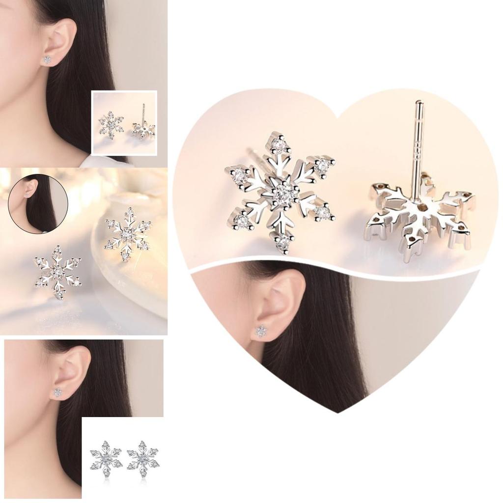 Silver Snowflake Stud Earrings Womens Girls Jewellery Xmas Gift Jewelry Elegant