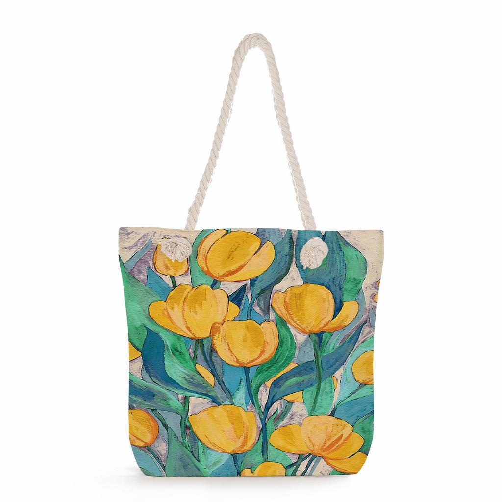 Plant Print Thick Rope Single-shoulder Beach Bag 7237 CLE