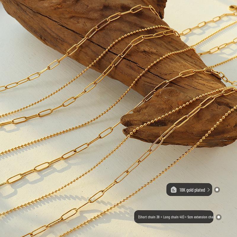 Trendy Double Layer Stackable Necklace for Women, 18K Gold-Plated Titanium Steel, European Style