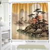 1Pc Asian-Inspired Ink Painting Scenic Mountains & Trees Shower Curtain, Digital Print, Bathroom Decor, Shower Curtains