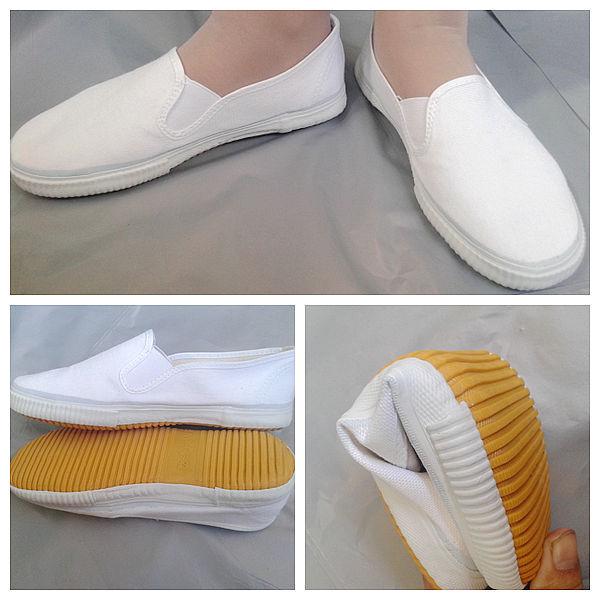 HWF White Canvas Slip-On Non-Slip Work Shoes, Blue & White Sneakers with Luthai Tendon Sole for Men & Women