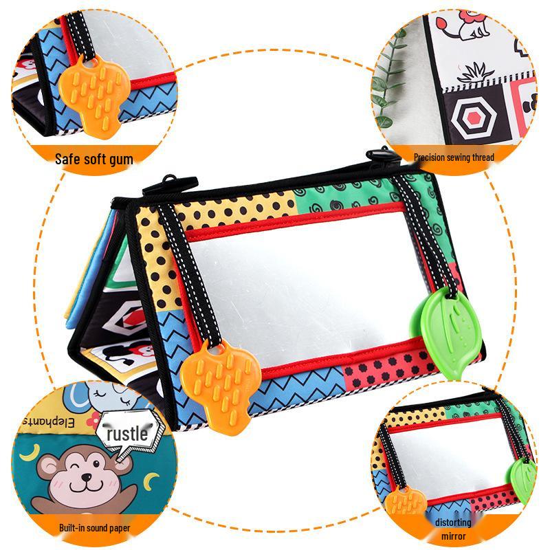 Black & White Foldable Funhouse Mirror Toy for Baby Visual Stimulation & Cognitive Development; Car, Bed & Crib Hanging Accessory.