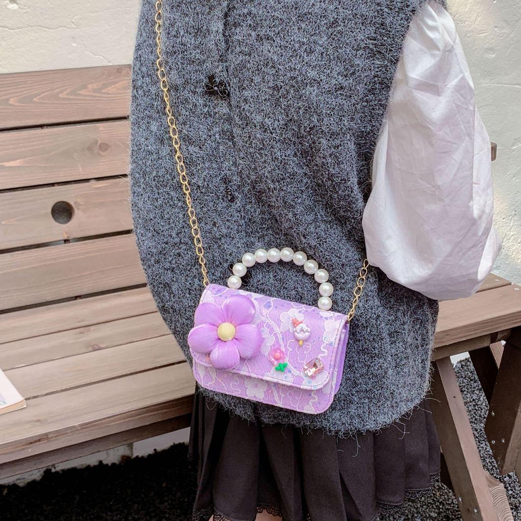 Koreanische Kamelie Schleife Perlen Schulter- und Crossbody-Tasche für Kinder