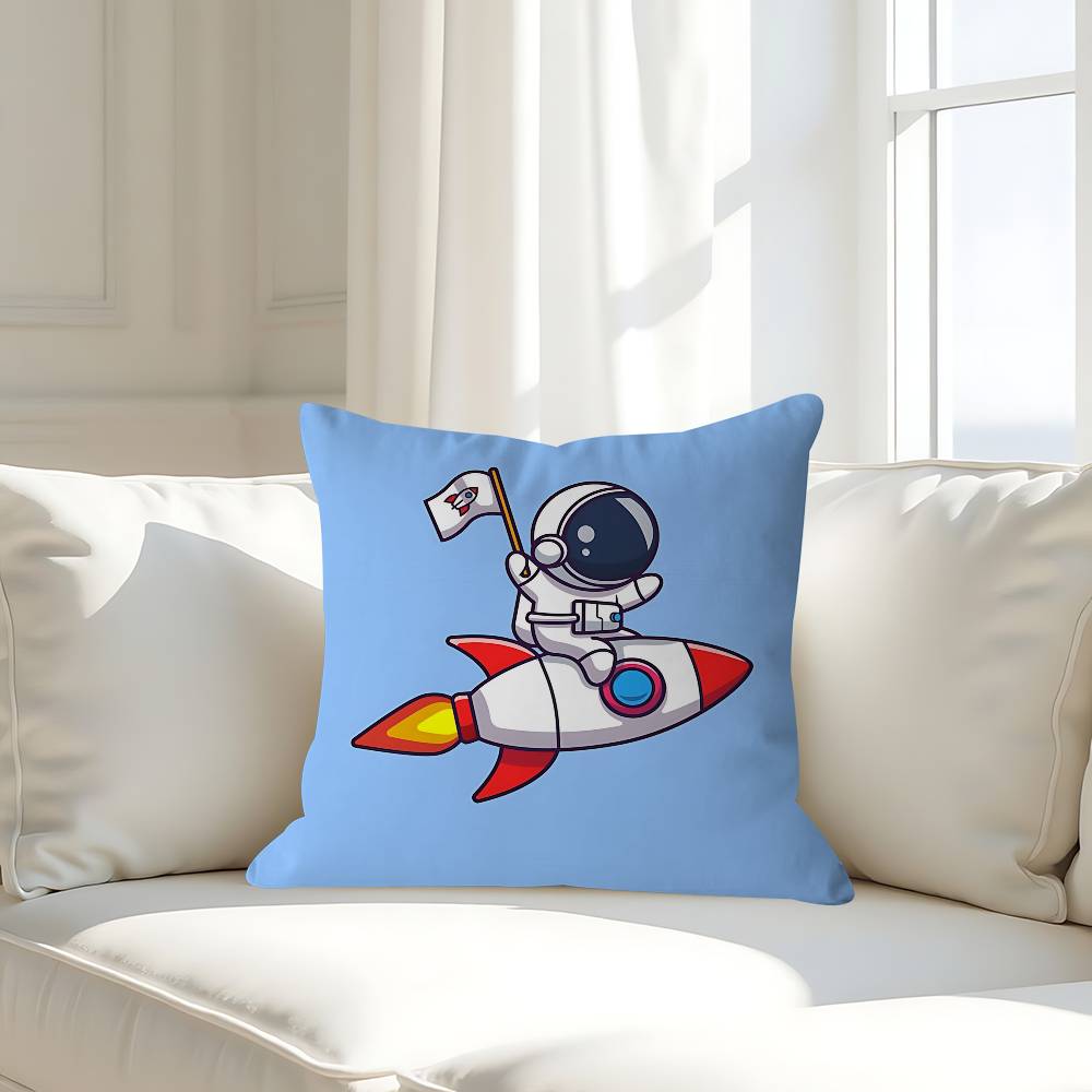 

Cartoon R-Rocket AstronautS Cushion Cover Decorative Pillow Sofa Home Decor Case Pillow Cases 16x16Inch