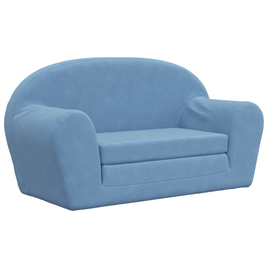 Vidaxl 2-Os. Sofa For Children, Fold-out, Blue, Soft Plush
