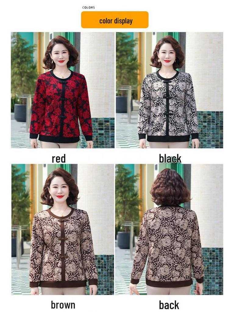 2025 Autumn Fashionable Long-Sleeve Casual T-Shirt for Middle-Aged & Elderly Women