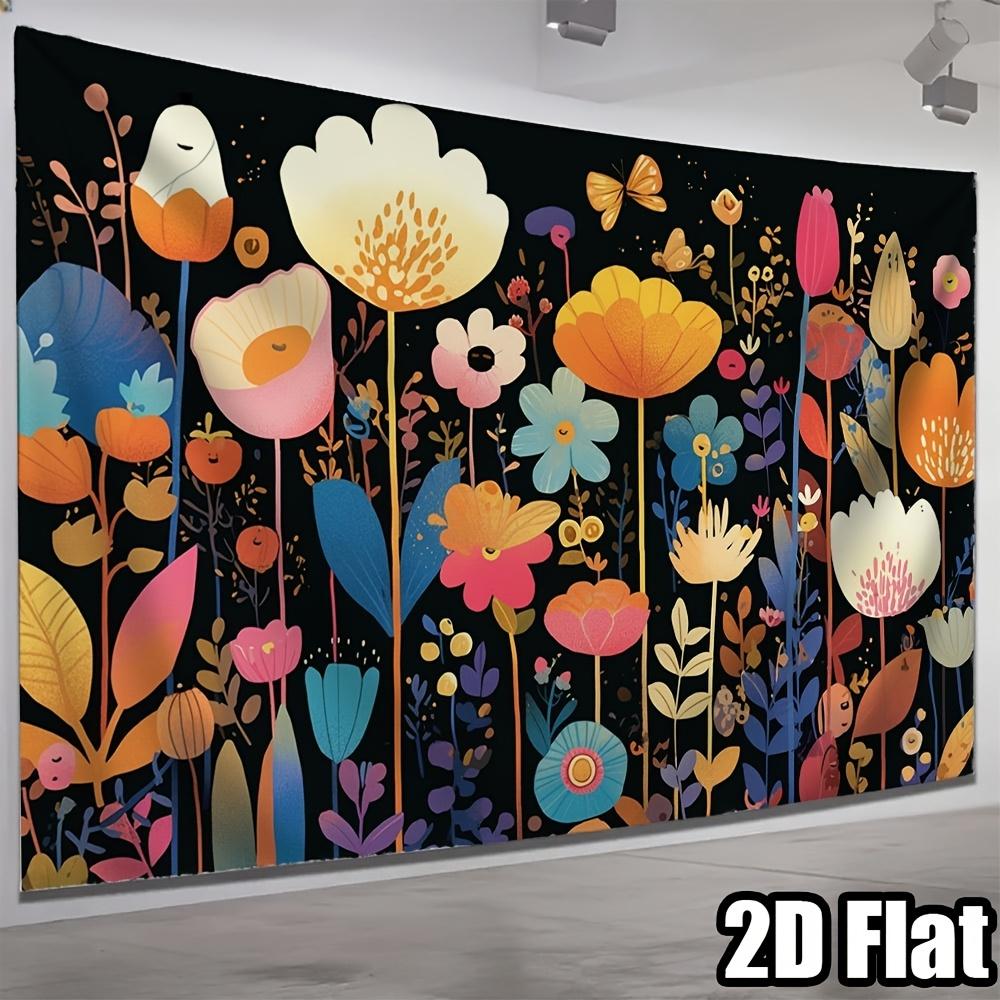 Colorful Tulips And Daisies Flowers Digital Printing Polyester Wall Tapestry Suitable For Use In Living Rooms Offices Bars Party