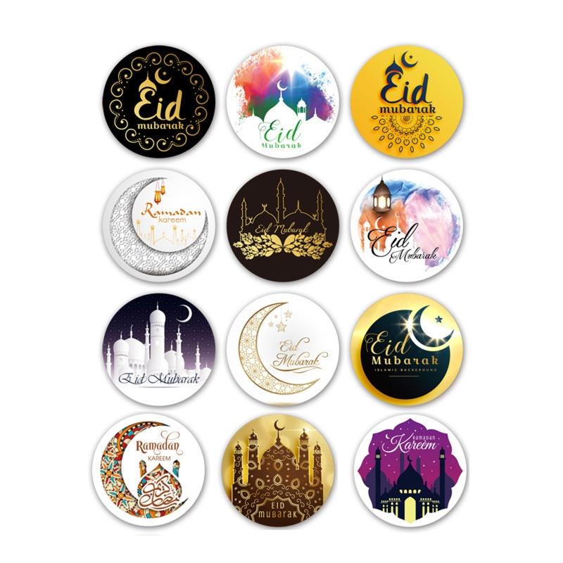 120 Pack Decorative Eid Mubarak Labels Ramadan Stickers Round for Art DIY Craft Journal Scrapbook Handbook Gift Package