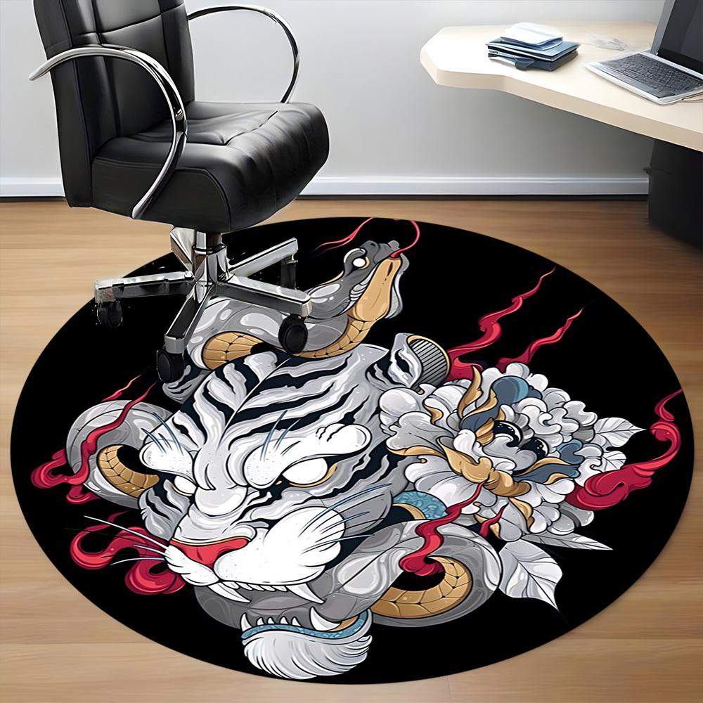 1PC Tiger Snake Design Office Round Rug, Non slip, Soft and Durable Office Rug for Interior Decoration, Perfect for Office