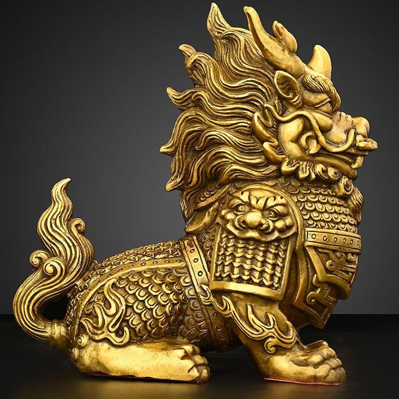 1pair High Quality Feng Shui Lucky Copper Animal Unicorn Home Office Ornaments Desk Decor