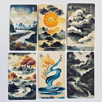 I-Ching Oracle Deck 64 Cards Traditional Ink Art Style Chinese Divination Tool for Spiritual Guidance and Meditation 10.3*6cm