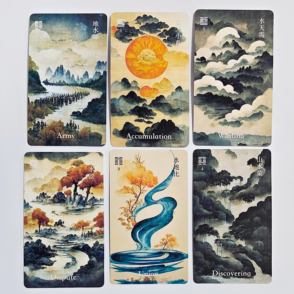 I-Ching Oracle Deck 64 Cards Traditional Ink Art Style 10.3*6cm Chinese Divination Tool for Spiritual Guidance and Meditation