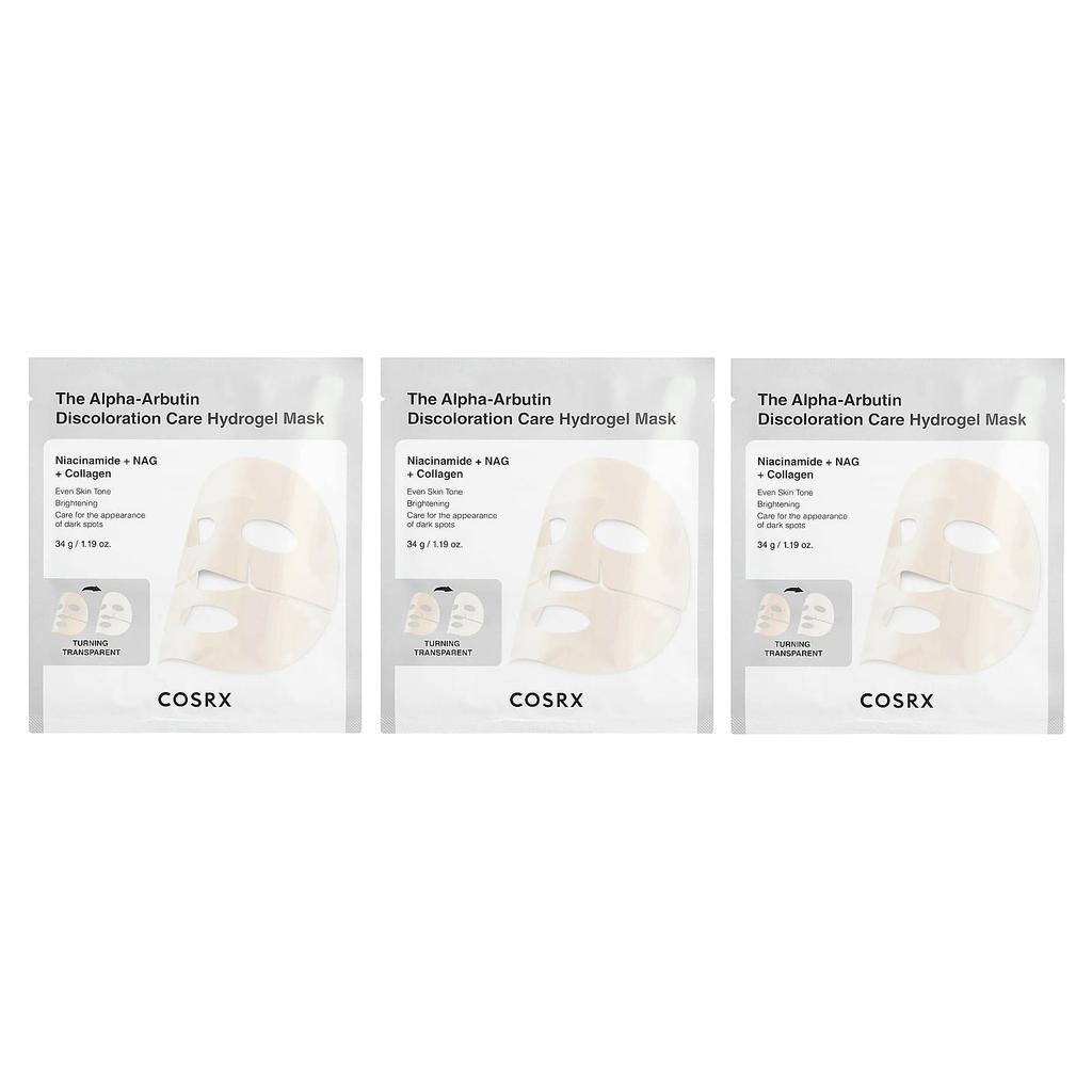 COSRX Alpha-Arbutin Pigmentation Care Hydrogel Beauty Mask, 3 Sheets, 34g (1.19oz) Each