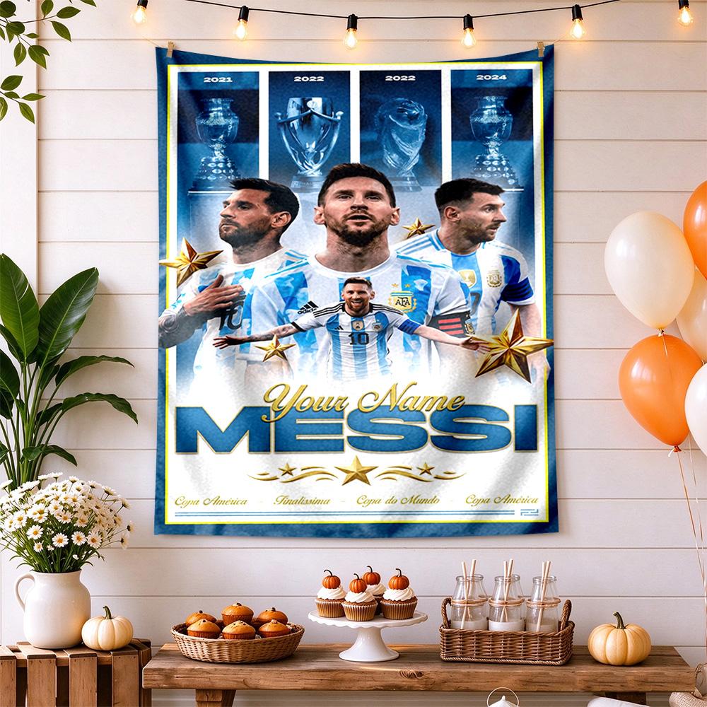 Football Messi Customize Text Tapestry Cozy Personalized Tapestry Non-Fading Color Great for Studio Apartment Four Seasons Decor