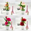Artificial Elegant Flower Rose Potted Plant Bonsai For Home Celebration Gift And