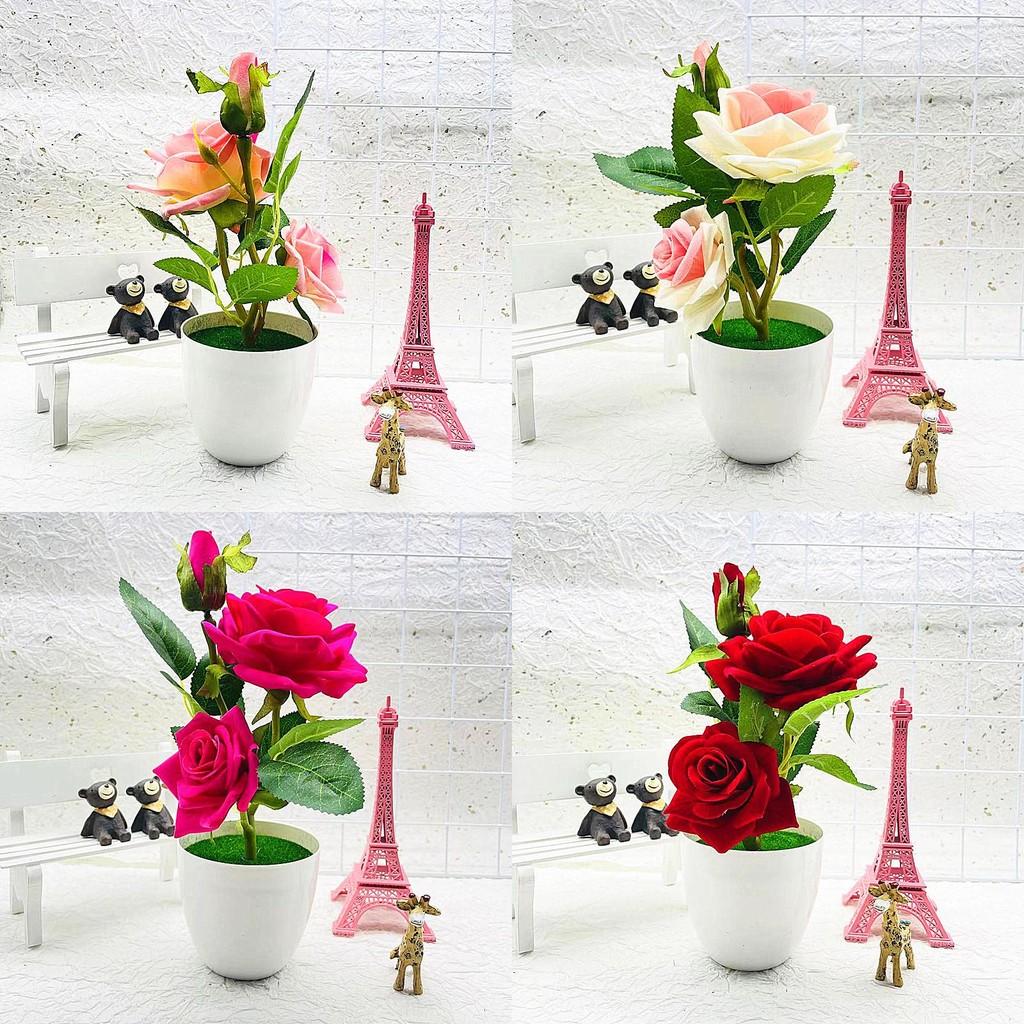 Artificial Elegant Flower Rose Potted Plant Bonsai For Home Celebration Gift And