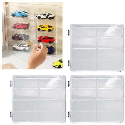 Large Capacity Display Cases, Set of 4, for Miniature Car Display, Stackable, Scratch-Resistant, with Front Doors