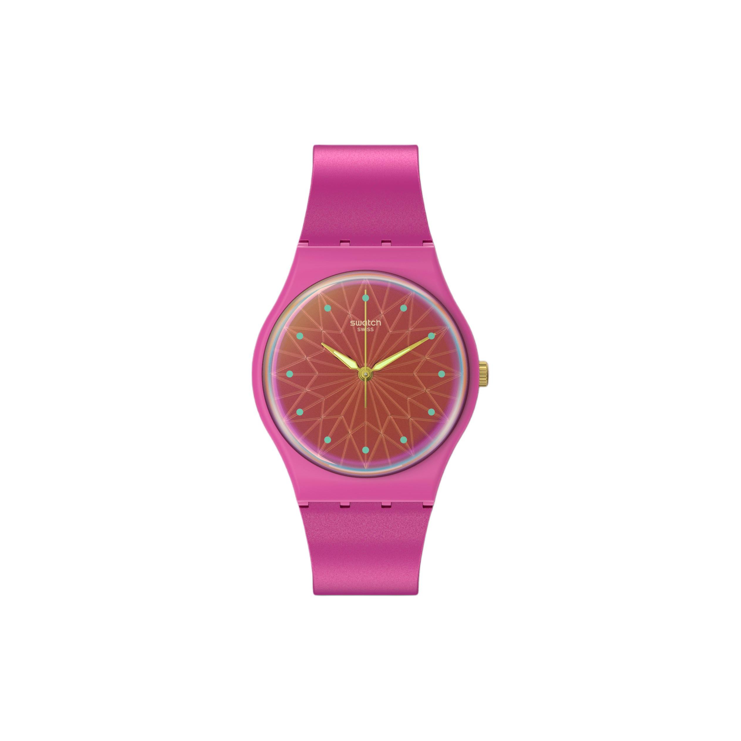 

Swatch Holiday Collection Quartz Movement 30M Water Resistant Watch 34Mm Red Dial Bio-Based Material Case Silicone Strap Unisex watches SO28P110 Red Watch Dial