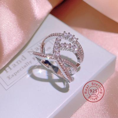 Wide Silver Rings Intertwined Lines Finger Rings for Women  Sterling Silver  Fine  New Plated Platinum with S Stamp