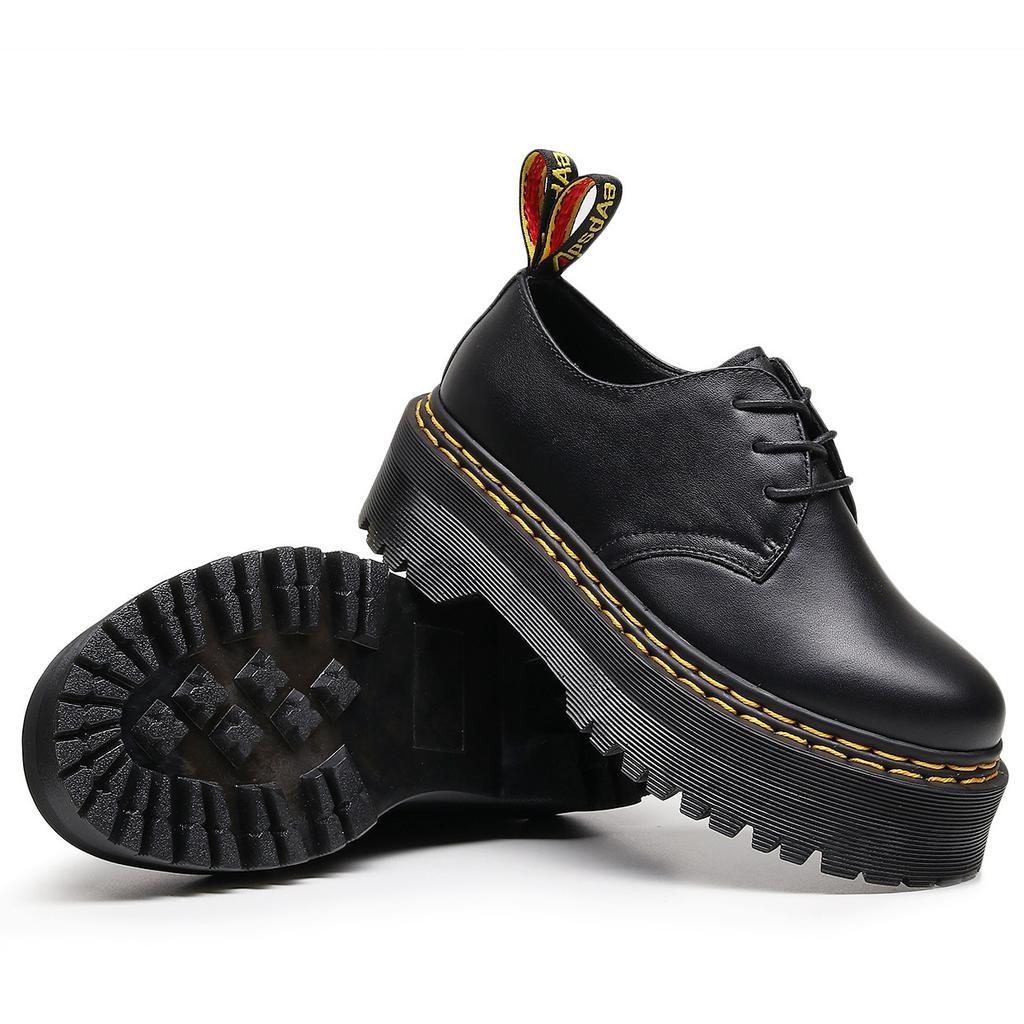 thick-soled hole double-line Martin shoes women's low-top, leather round-headed casual student muffin-bottom short boots women