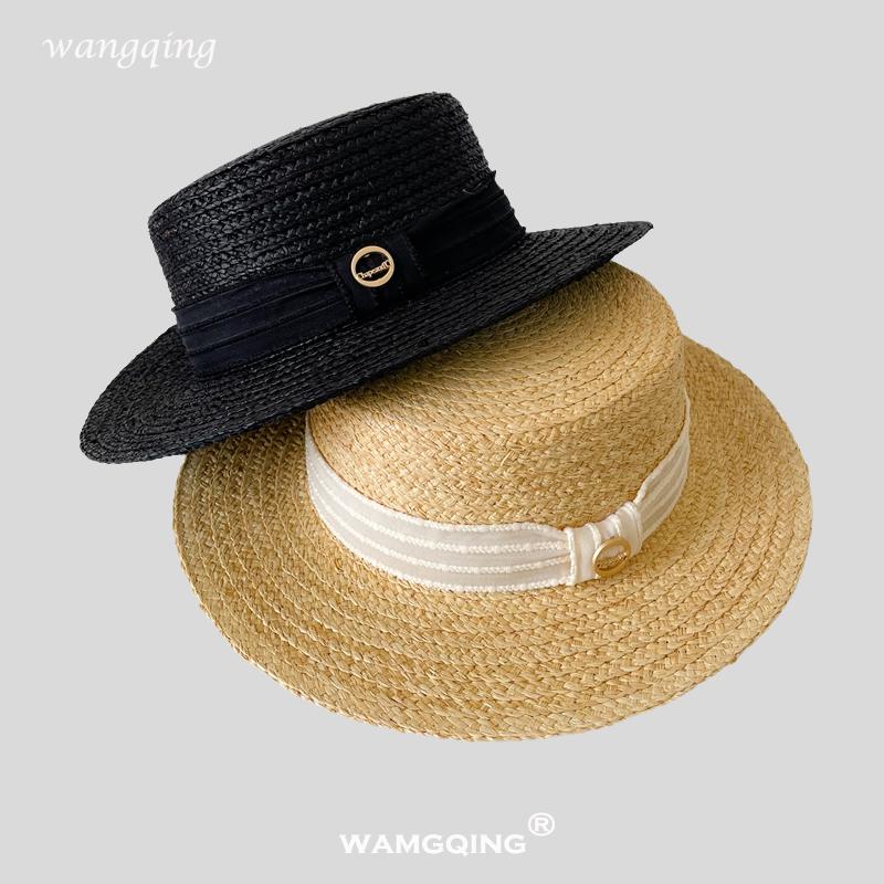 

Pink flat-top straw hat women s summer seaside vacation sun protection visor hat wide brim straw woven Lafite top hat Adult average size (56-58cm) бежевий