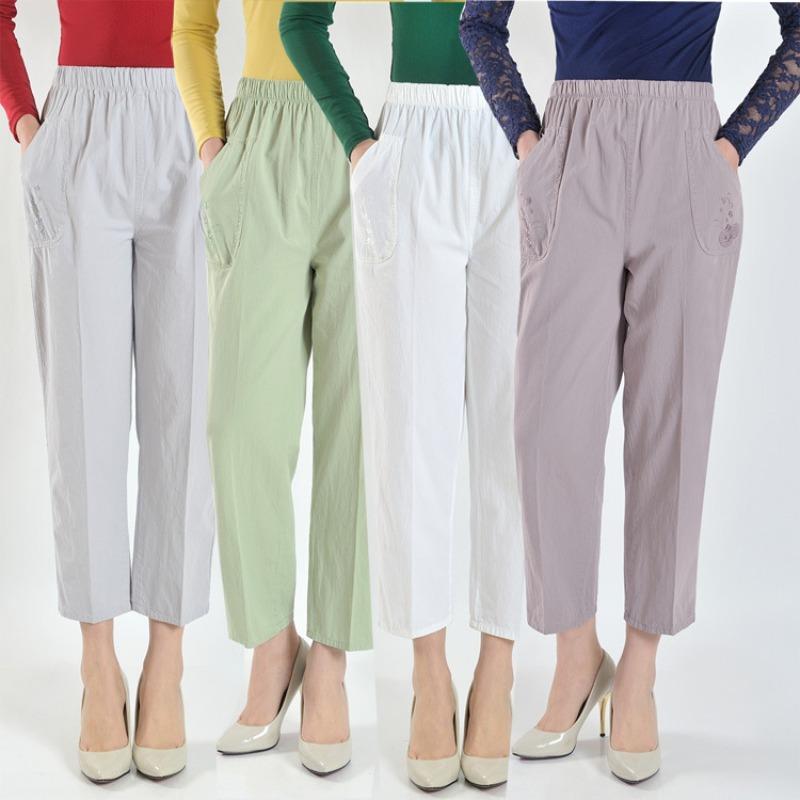 Summer Embroidery Women's Pants Stretch Casual Waist Office Outdoor Pant Breathable Cool Clothing