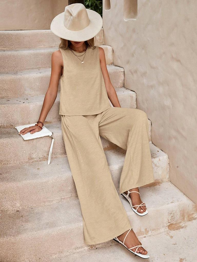 2026 Summer Women's Versatile Cotton Two-Piece Set: Trendy European & American Loose Pullover with Round Neck