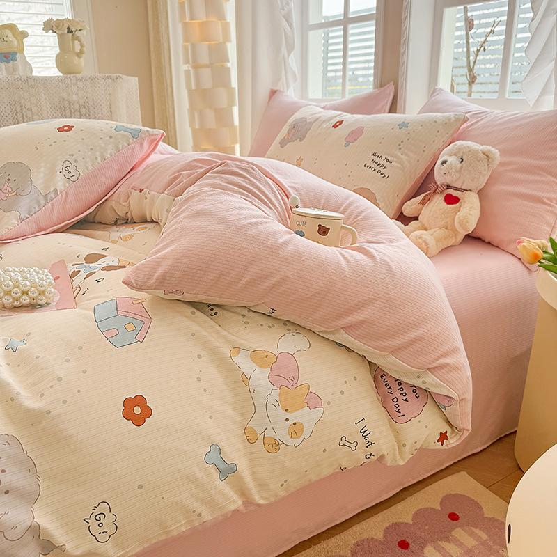 Class A maternal and infant grade, jacquard aerobic colored cotton, skin-friendly, comfortable, simple and literary 4pcs set on the bed