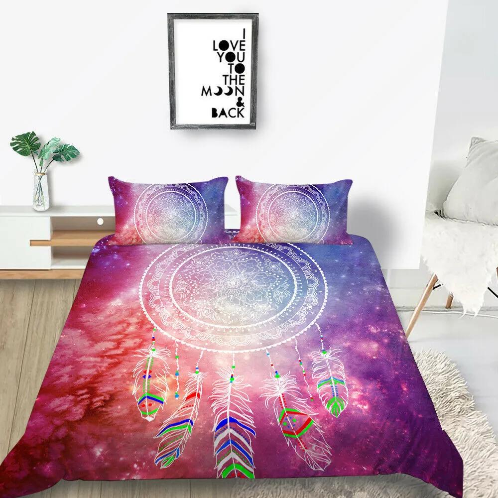 

Пододеяльник с изображением ловца снов, детский комплект постельного белья в стиле бохо-шик с перьями, полноразмерный пододеяльник из полиэстера с принтом тай-дай в фиолетовом цвете 70x133cm 2pcs
