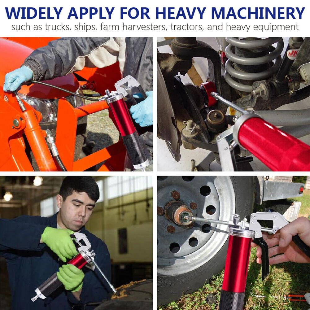 Manual Grip Grease Gun 400CC Aluminum Alloy 6000-7000PSI with Flexible Hose for Easy Greasing