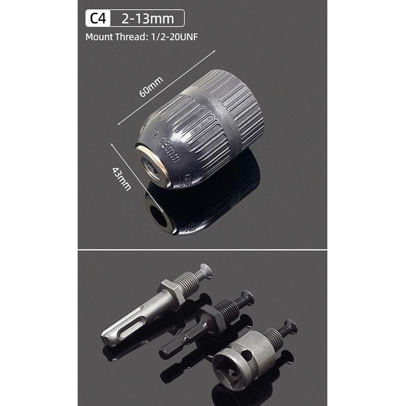 1/2"-20UNF Drill Chuck 2-13MM/1.5-10MM Quick Change 1/4" Hex Shank/SDS /1/2" Square Socket Adapter For Wrench Conversion Tools