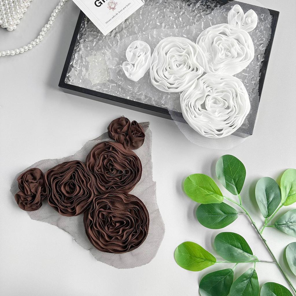 Color Fabric Multi-Layer Pleated Flower Mesh Applique Clothing Dress T-Shirt Luggage Decorative Cloth Sticker Accessories