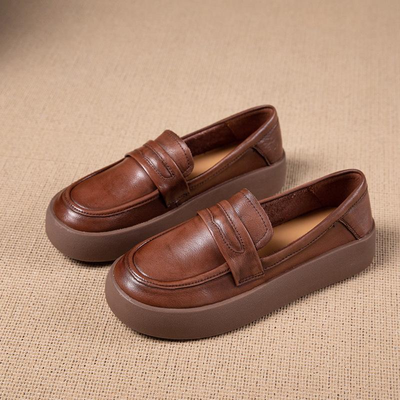 

Женские лоферы из первого слоя коровьей кожи, новинка осени 2025 года, плоские кожаные рабочие туфли-лодочки из маленькой кожи, женские туфли 40