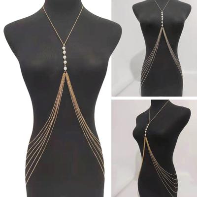 Chaîne de corps multicouche à franges de perles pour femmes Chaîne de poitrine avant Sexy Chaîne de bikini Collier Bijoux de corps pour soirée