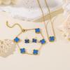 4PCS 13MM Double-Sided Mother-of-Pearl Lucky Four-Leaf Clover Bracelet, Earrings and Ring Four-Piece Women's Jewelry Set