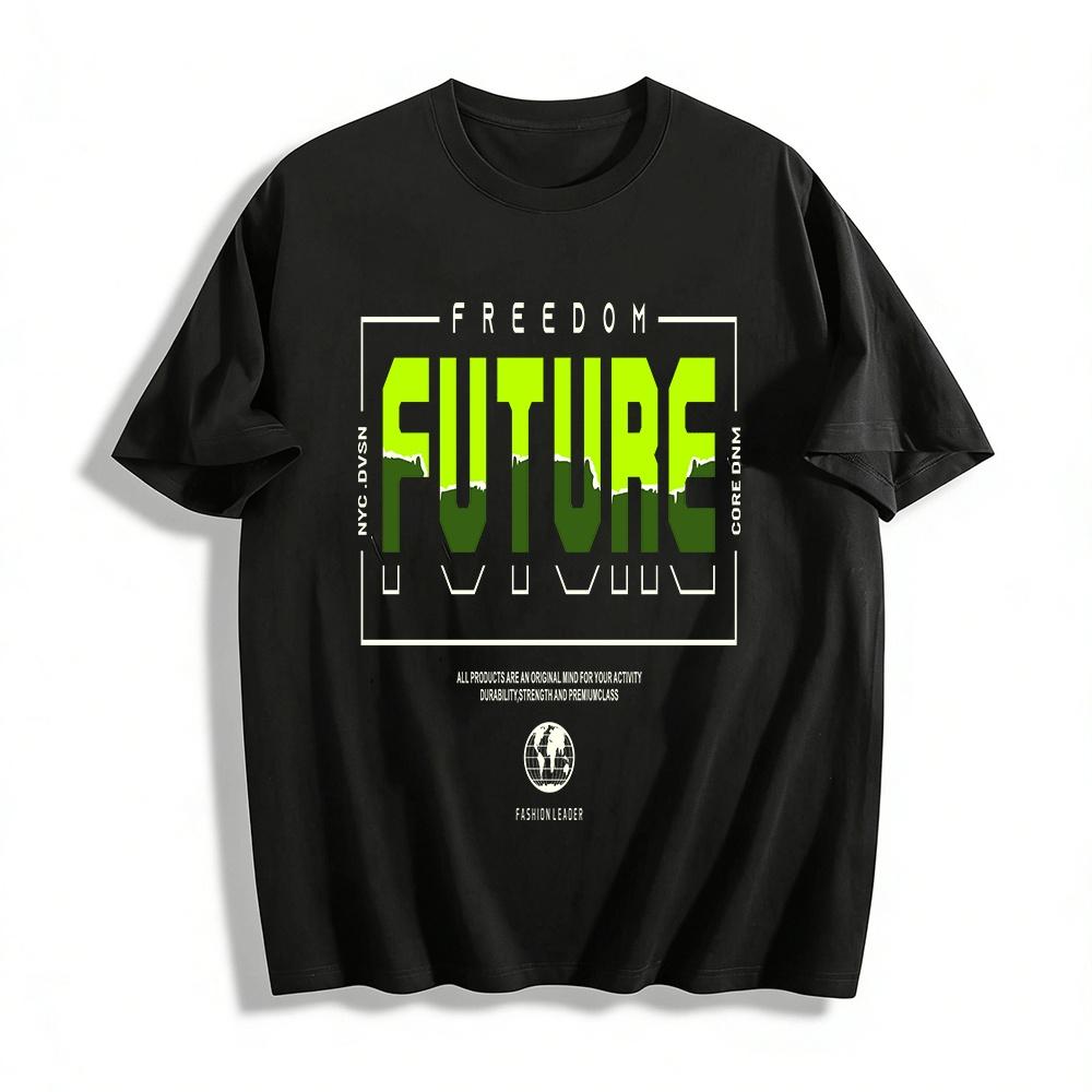 Future Color Block Letter Print Casual Tee Pure cotton T-shirt