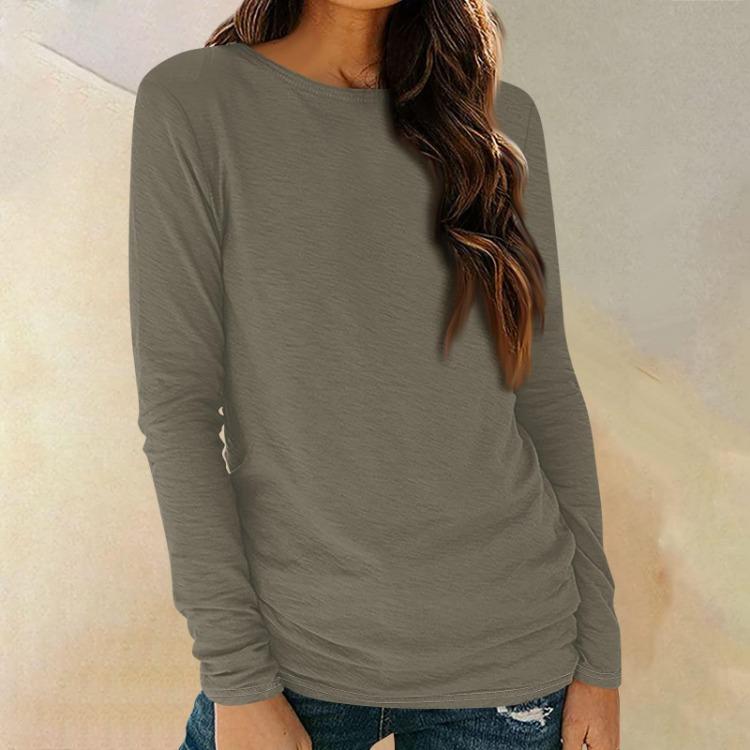 Trendy Fall Tunic Outfits Womens Fitted T Shirts Casual Long Sleeve Round Neck Basic Tee