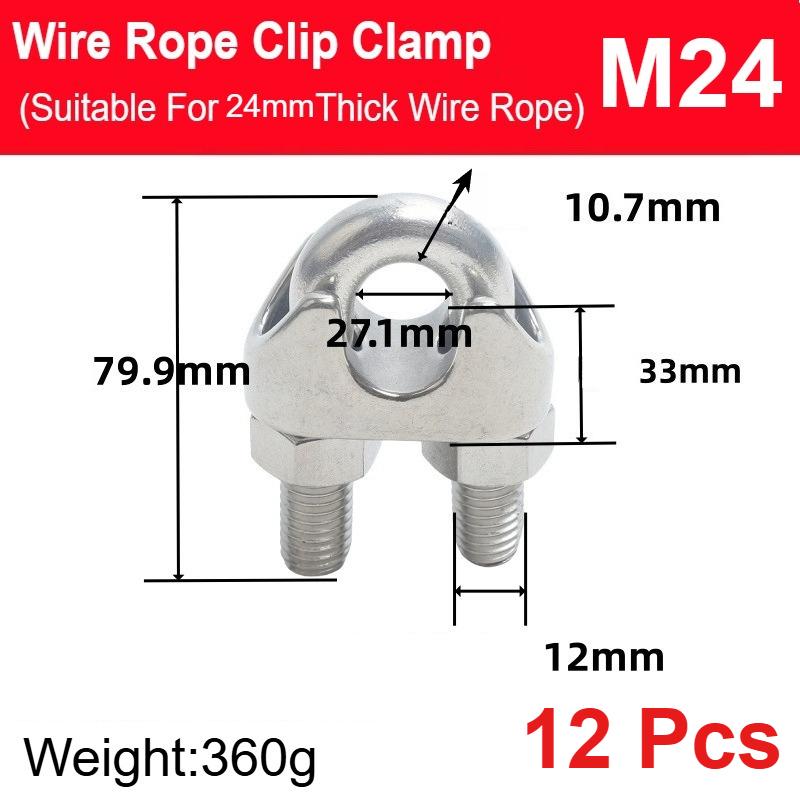 12 Pcs M12-M26 304 Stainless Steel Wire Rope Cable Clip Clamp U Bolt Saddle Fastener
