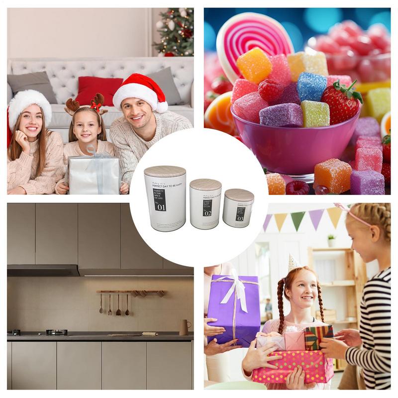 Storage Jars 3X Tinplate Sugar Jars Creative White With Lids Kitchen Counter Storage Set Home Food Organization Container For