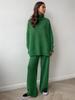 Completo Invernale da Donna in Maglia a 2 Pezzi Maglione Collo Alto Oversize Largo Pantaloni a Gamba Larga Caldo Outfit Casual