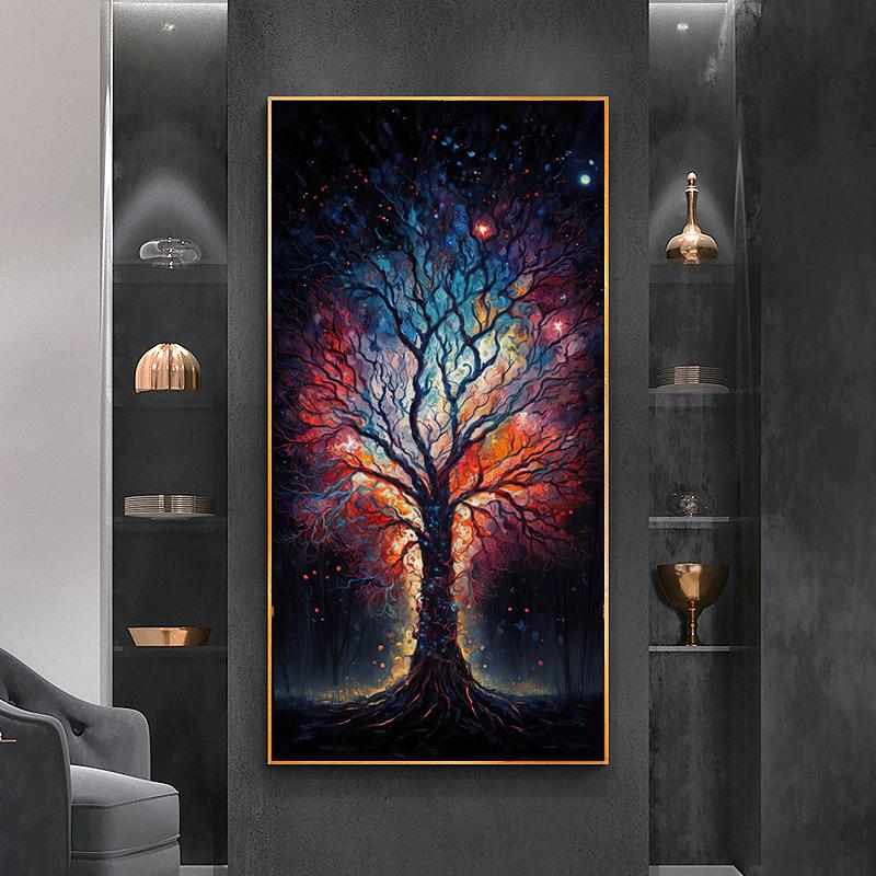 Mørk Skog Livets Tre Lerret Maleri Veggkunst Magisk Skog Landskap Plakater og Trykk for Veranda Stue Dekor Cuadros