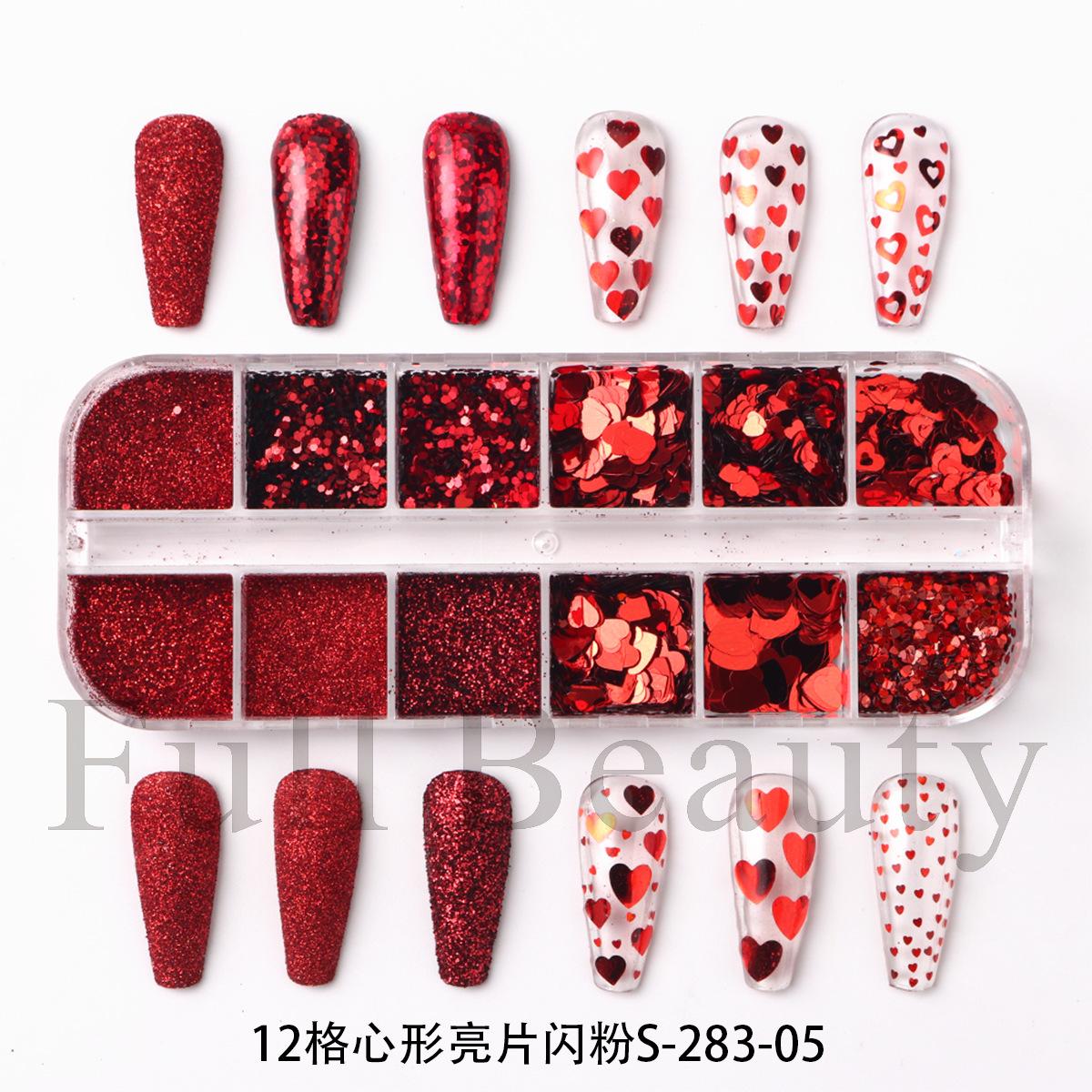 New Nail Art Glitter Valentine s Day Romantic Love Sequins Red Nail Art Glitter