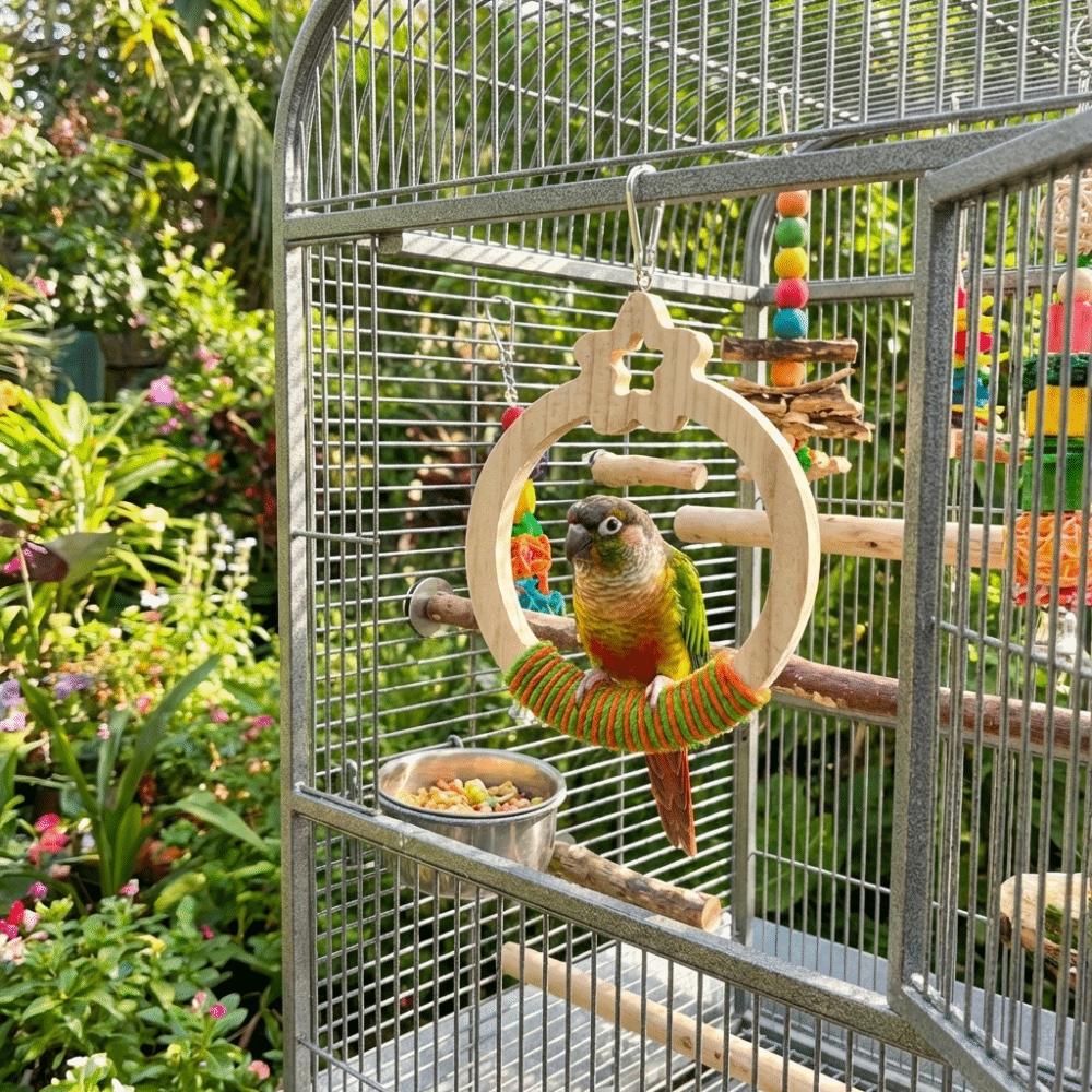Wear Resistant Parrot Swing Toy Wooden Interactive Bird Toy Parrot Play Rack  Beak Sharpening