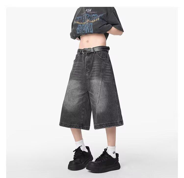 

Джинсы JYL женские укороченные черные серые американская винтаж высокая талия свободные прямые джинсовые S алиса синий