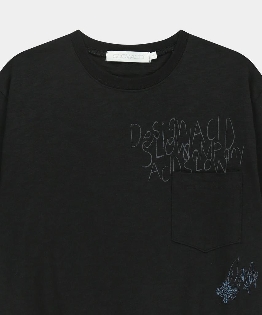 SLOWACID Τσέπης Σημειωματάριο Κοντομάνικο T-Shirt με Ζακάρ [Μαύρο]