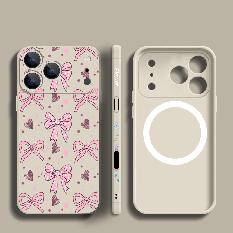 Lovely Bowknots Print Case For iPhone 17 Pro Max iPhone 16 15 14 13 Pro Max Magnetic For Magsafe Soft Silicone Phone Back Cover