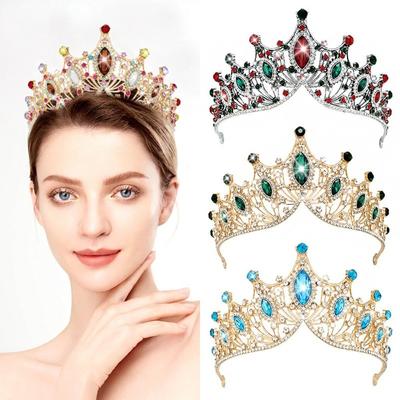 Vintage Rhinestone Queen Princess Crown Baroque Hair Accessories Bridal Headband Alloy Prom Dress Jewelry Birthday Gift