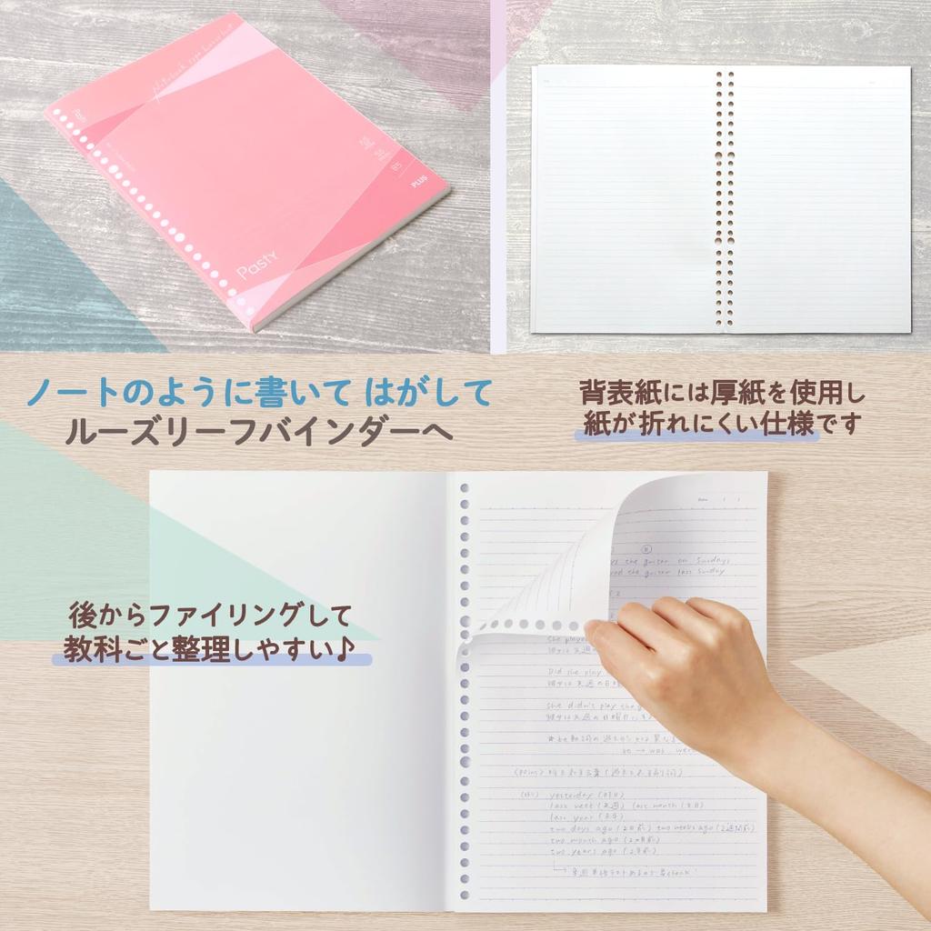 PLUS Loose Leaf Pasty B5, 50 Sheets, 5-Color Set, Notebook Style Loose Leaf NL-005DS-P, 76030-76034, Pack of 5